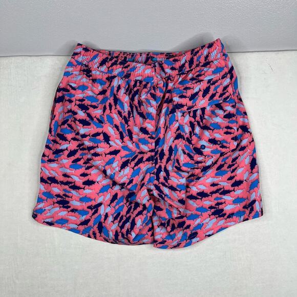 Vineyard Vines Pink & Blue Shark Print 7 Inch Printed Chappy Swim Trunks Small - Picture 2 of 7